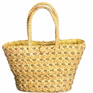 Vintage Lancome Bag Yellow Woven Straw Tote Purse